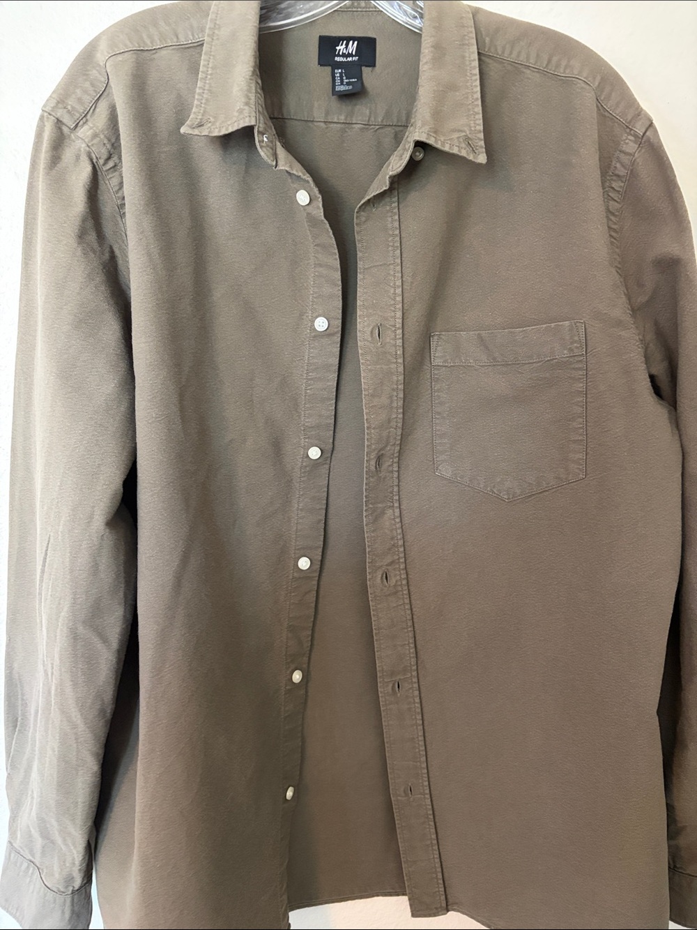 H&M Men's Olive Green Casual Button-Down Shirt